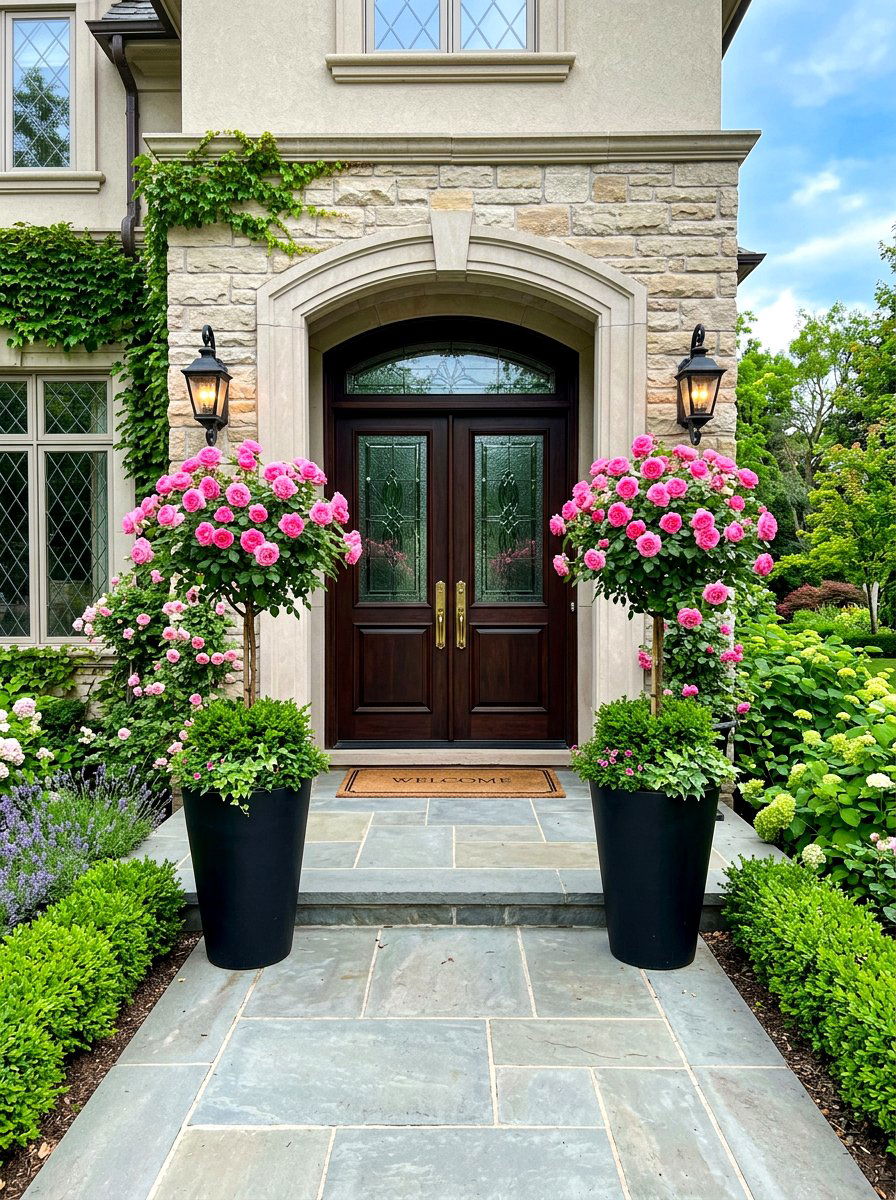 Matching Front Door Planters - 30 porch rose planter ideas