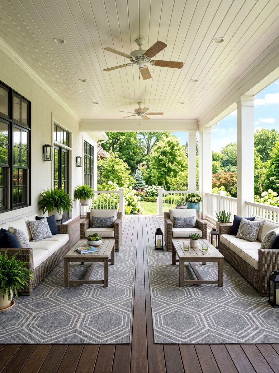 Matching Outdoor Rugs - 30 front porch symmetry ideas
