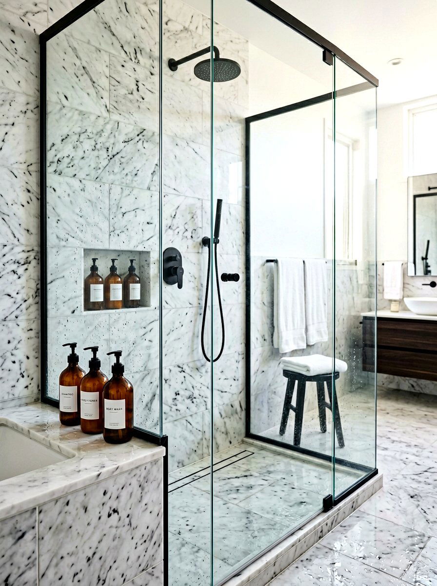 Matching Shower Bottle Dispenser - 30 bathroom organization ideas