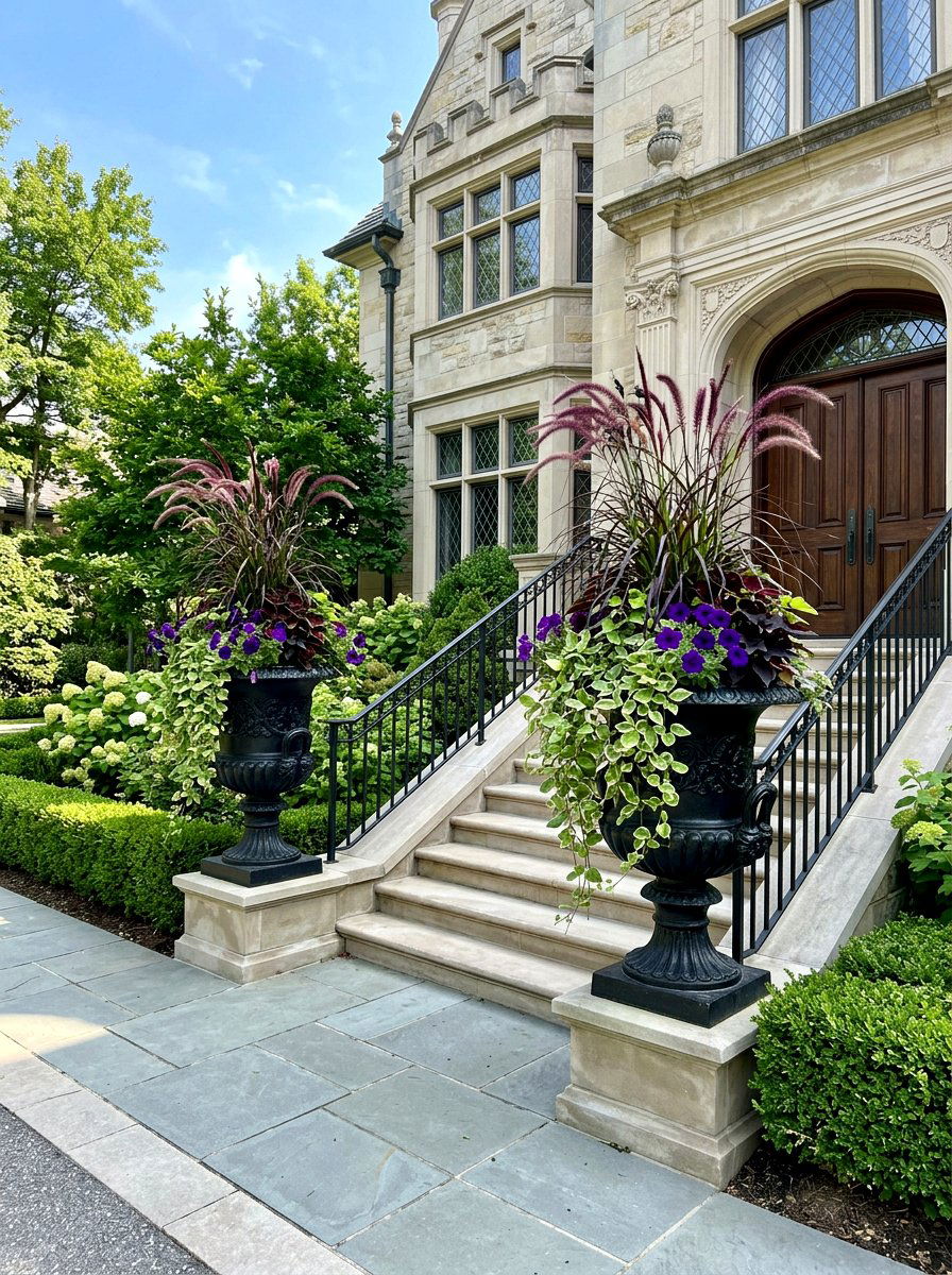 Matching pairs of porch urns - 30 front porch planter ideas