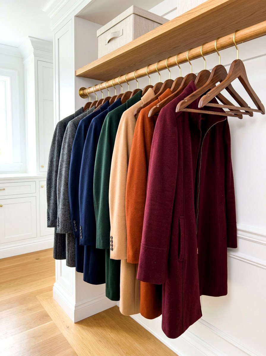 Matching wood hangers - 30 organizing a coat closet ideas