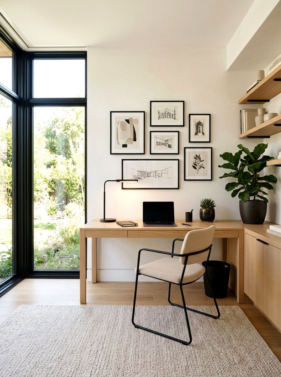 Matte Black Accent Office - 30 calm neutral office ideas