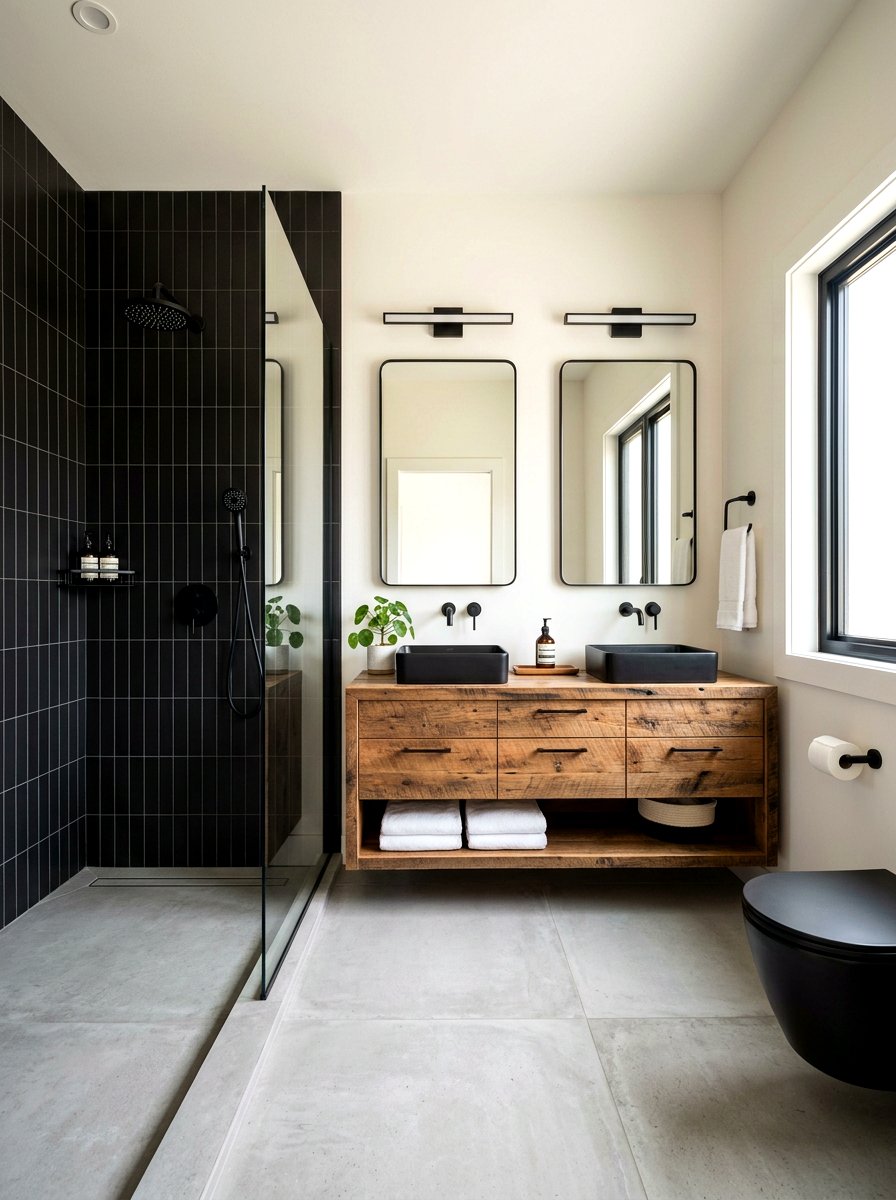 Matte Black And Wood Bathroom - 30 bathroom color scheme ideas