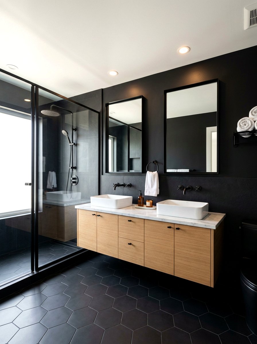 Matte Black Bathroom - 30 bathroom hardware finish ideas