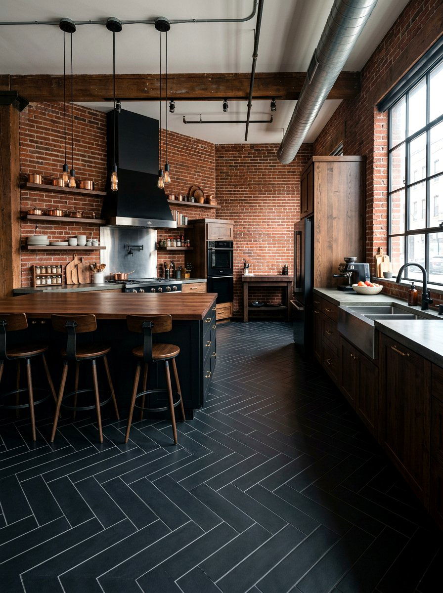 Matte Black Diagonal Tile - 30 diagonal tile kitchen floor ideas