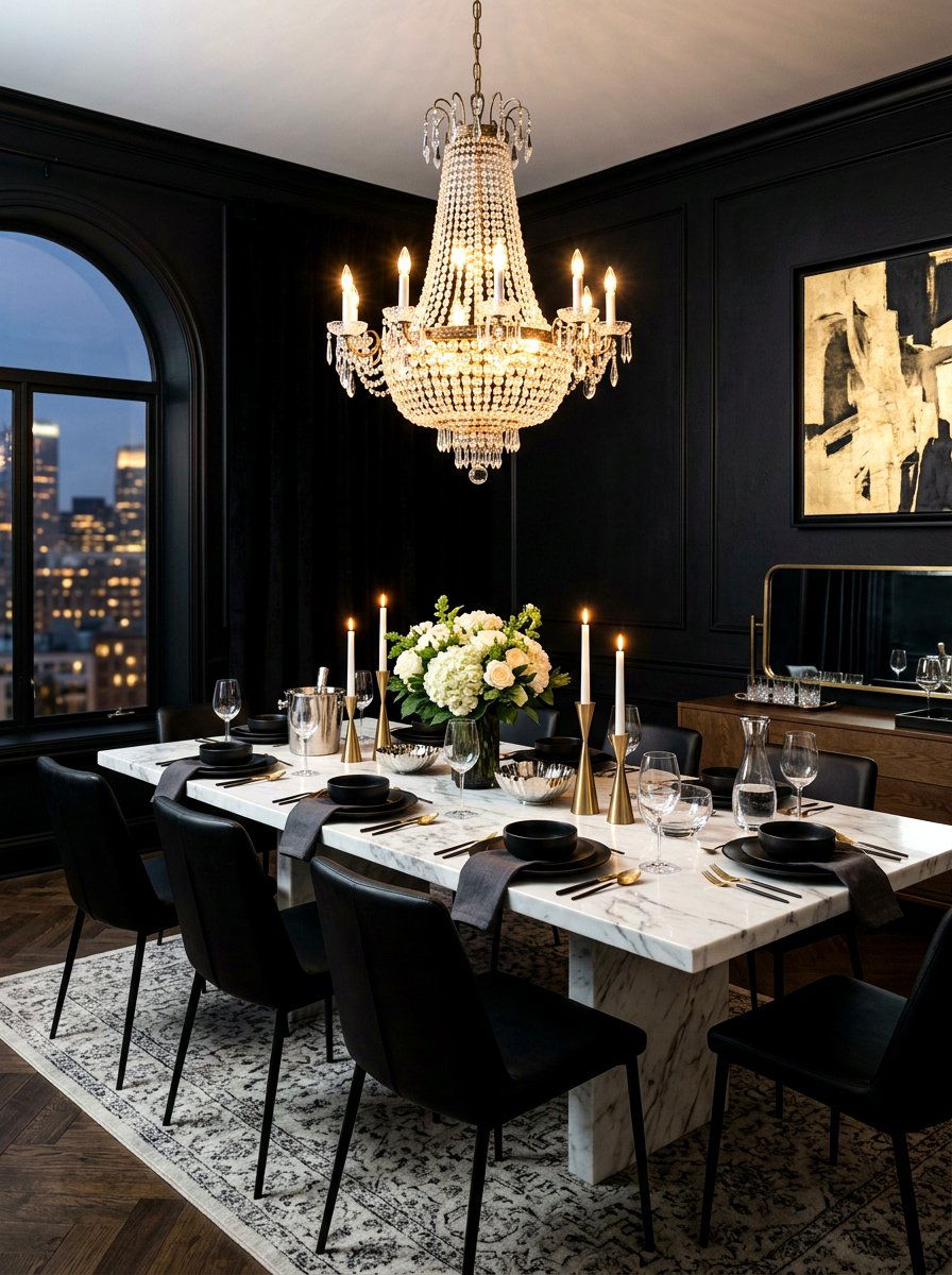 Matte Black Dining Room - 30 dark moody wall ideas