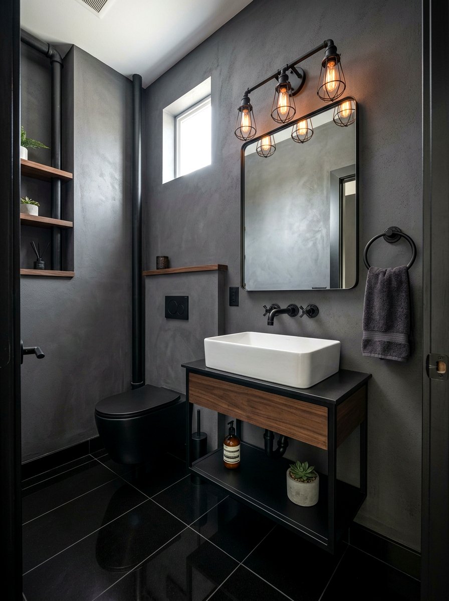 Matte Black Fixtures - 30 dark powder room ideas