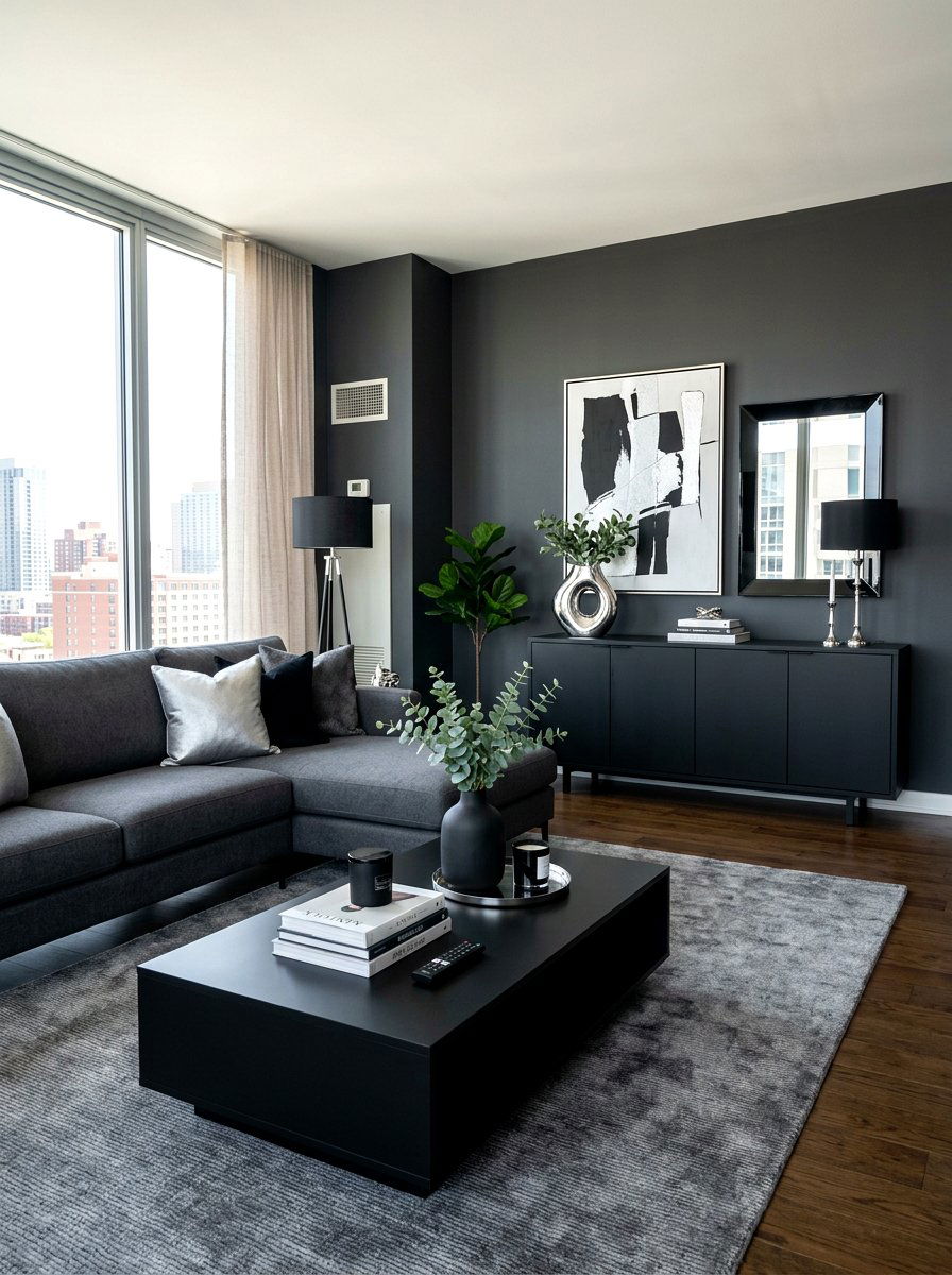 Matte Black Furniture - 30 moody hotel lobby living room ideas
