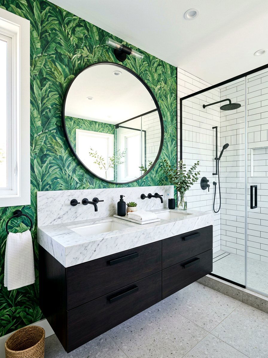 Matte Black Hardware - 30 jewel box bath ideas