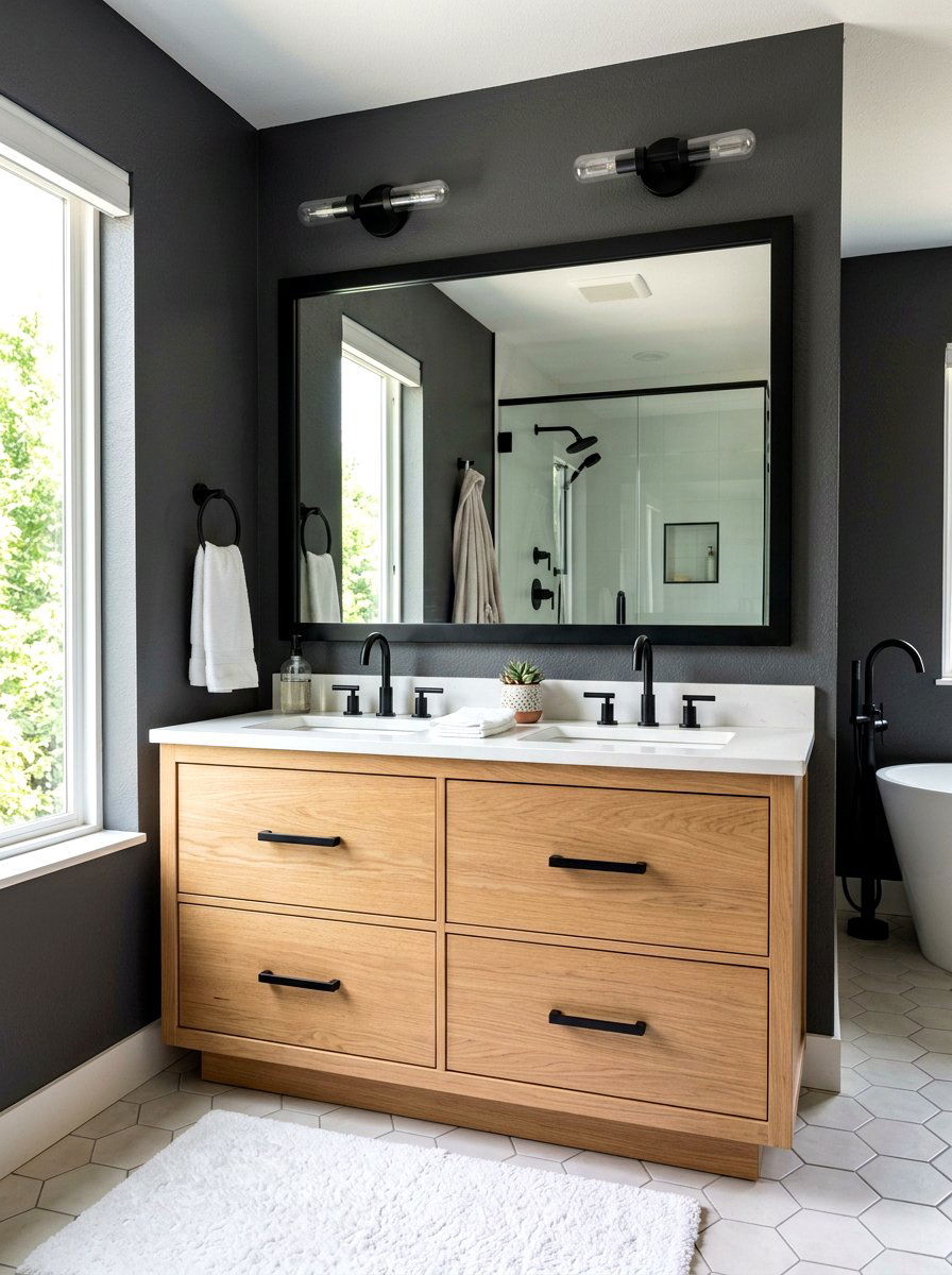Matte Black Hardware Bathroom - 30 moody farmhouse bathroom ideas