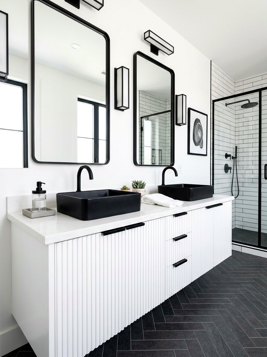 Matte Black Hardware Bathroom - 30 fluted vanity bathroom ideas