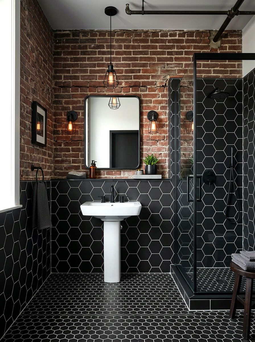 Matte Black Hex Tile Bathroom - 30 hex tile bathroom ideas