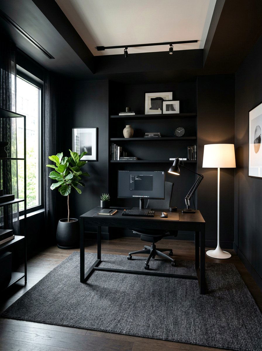 Matte Black Home Office - 30 minimalist home office ideas