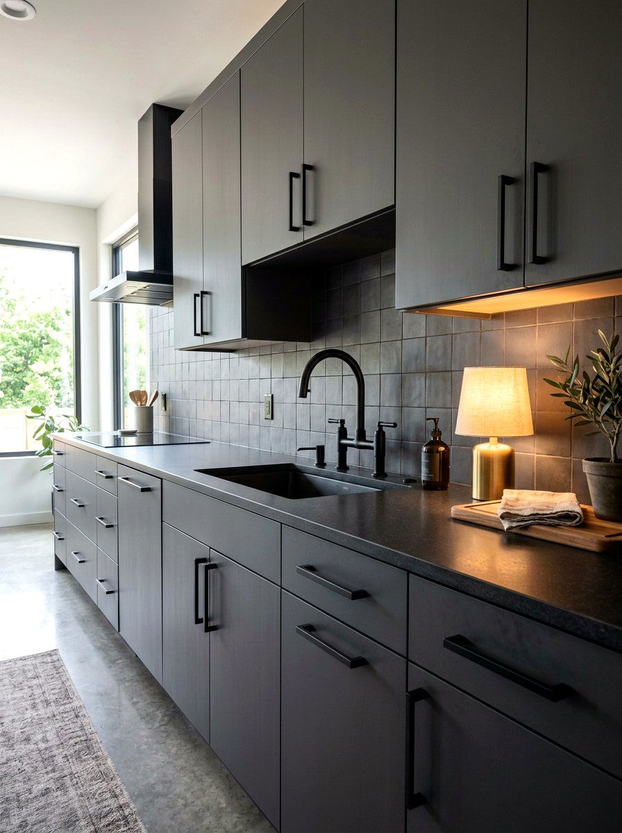 Matte Black Kitchen Hardware - 30 moody lamp lit kitchen ideas