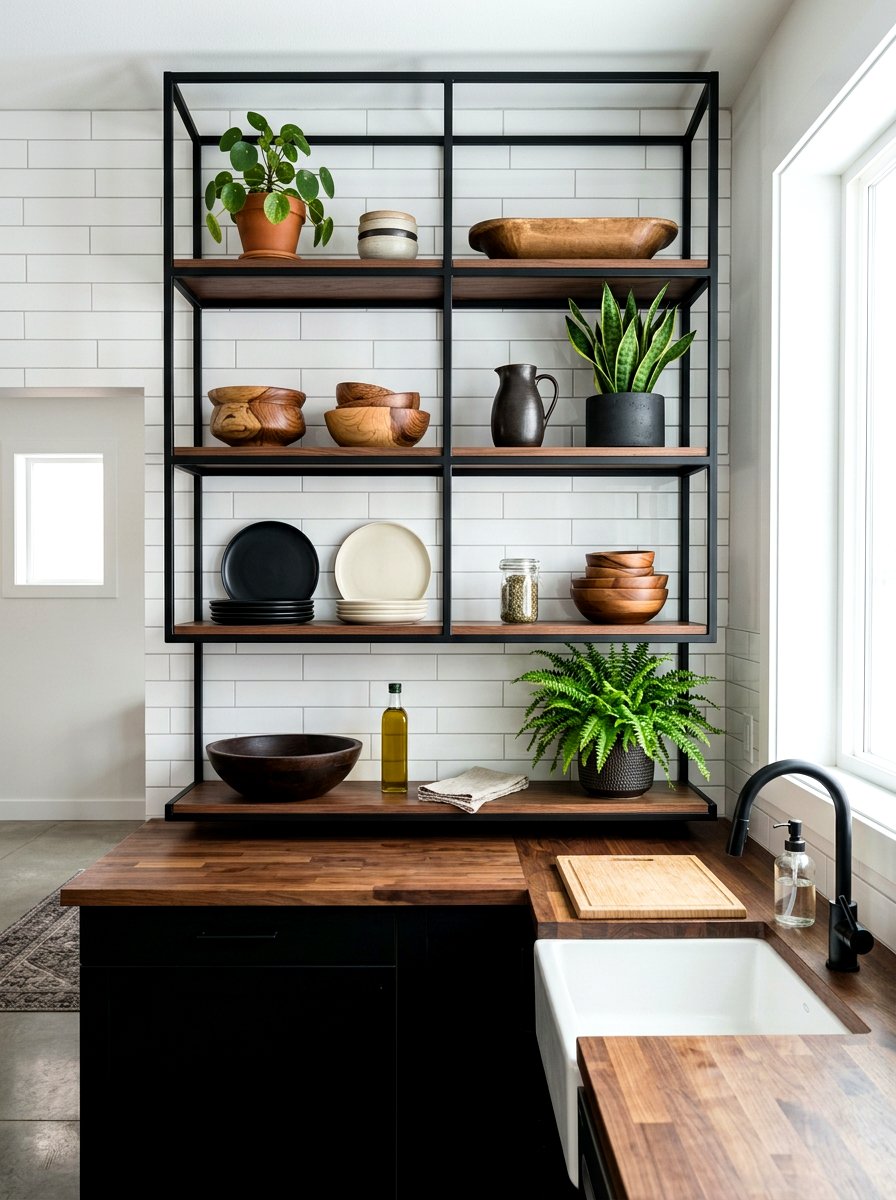 Matte Black Kitchen Open Shelving - 30 matte black kitchen ideas