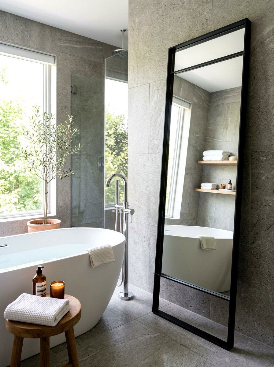 Matte Black Leaner Mirror Modern Bath - 30 oversized mirror leaning wall ideas