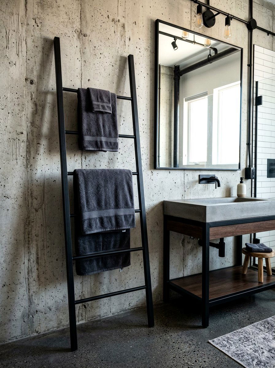 Matte Black Metal Ladder - 30 towel ladder ideas
