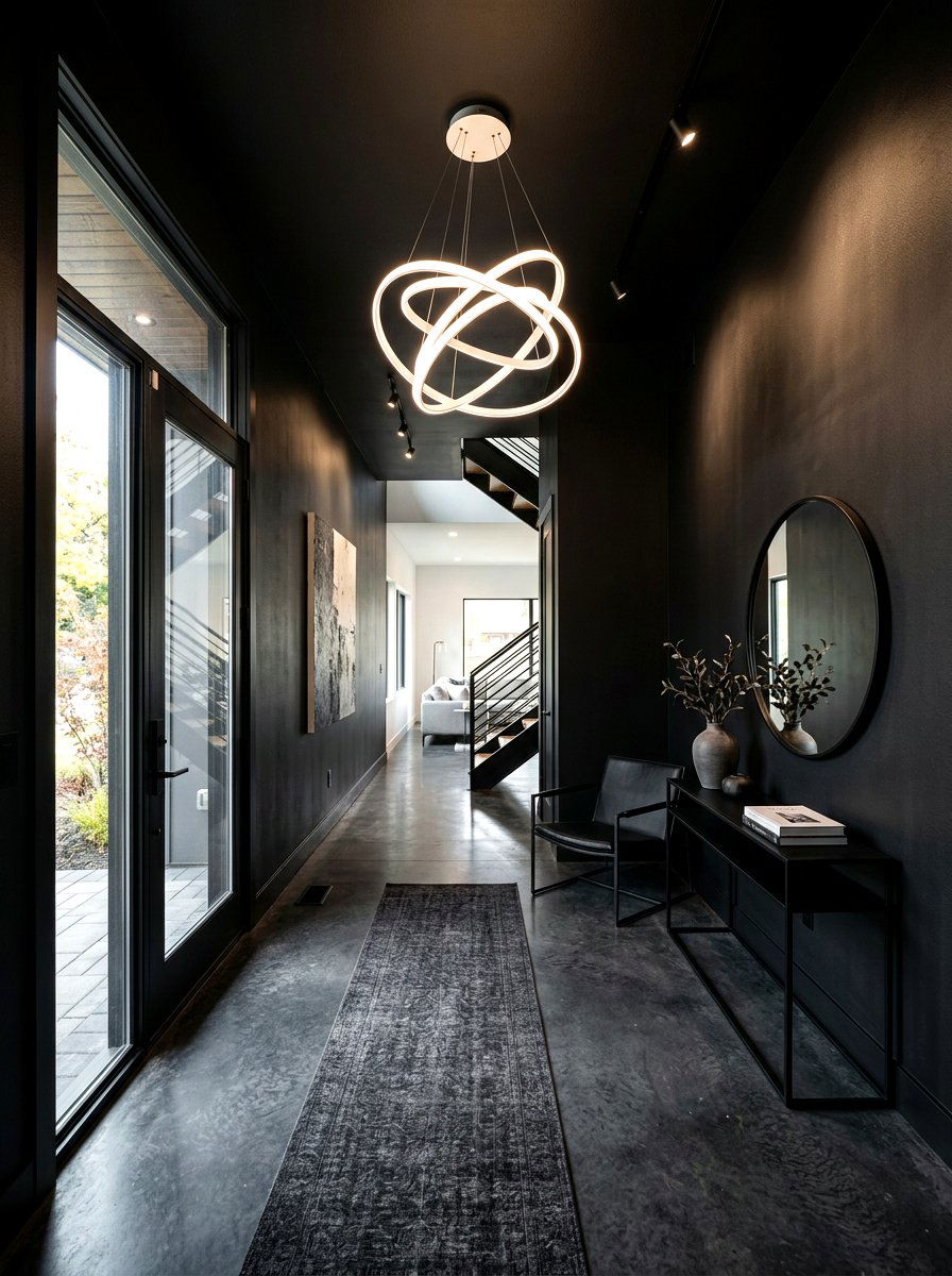 Matte Black Modern Foyer - 30 trim drenched foyer ideas