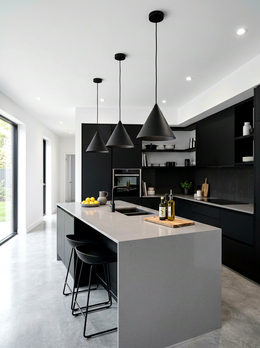 Matte Black Pendant - 30 kitchen lamp styling ideas