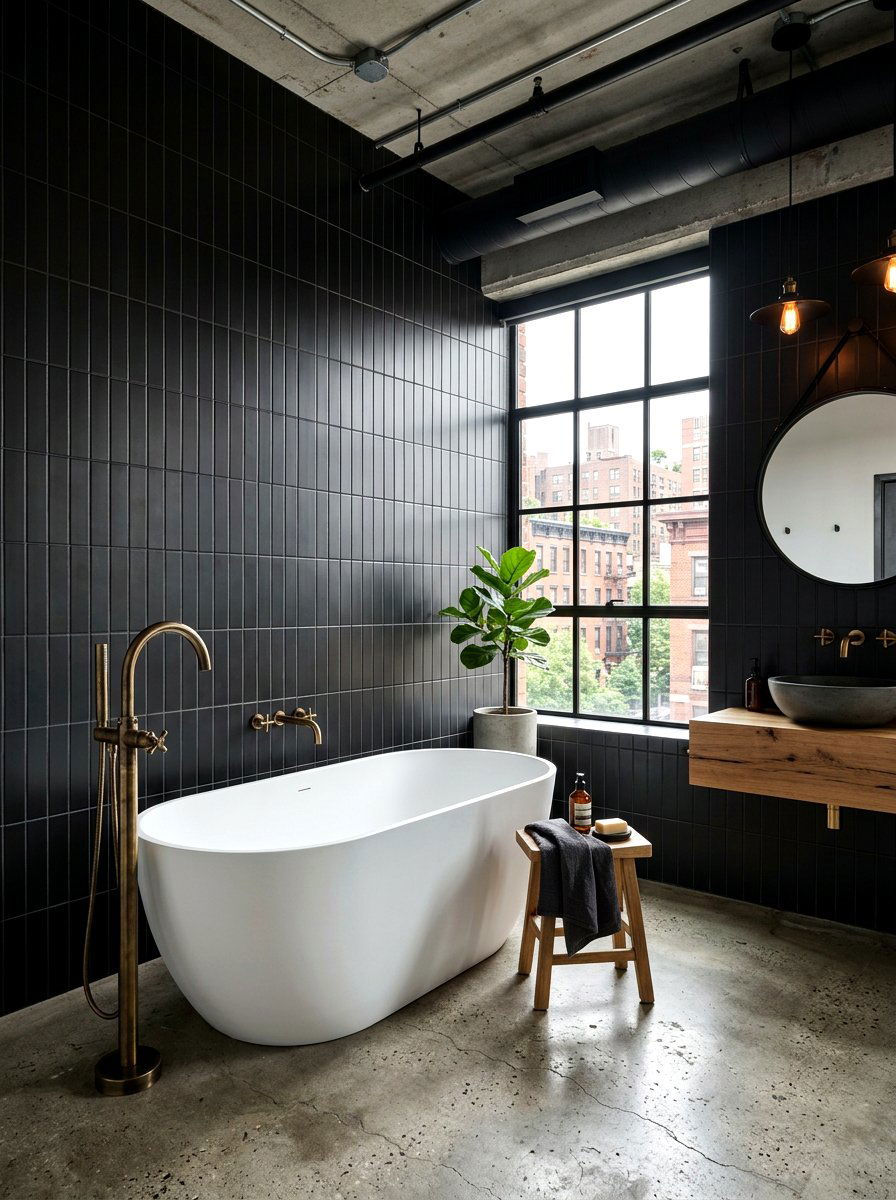Matte Black Stacked Tile Bathroom - 30 stacked tile bathroom ideas