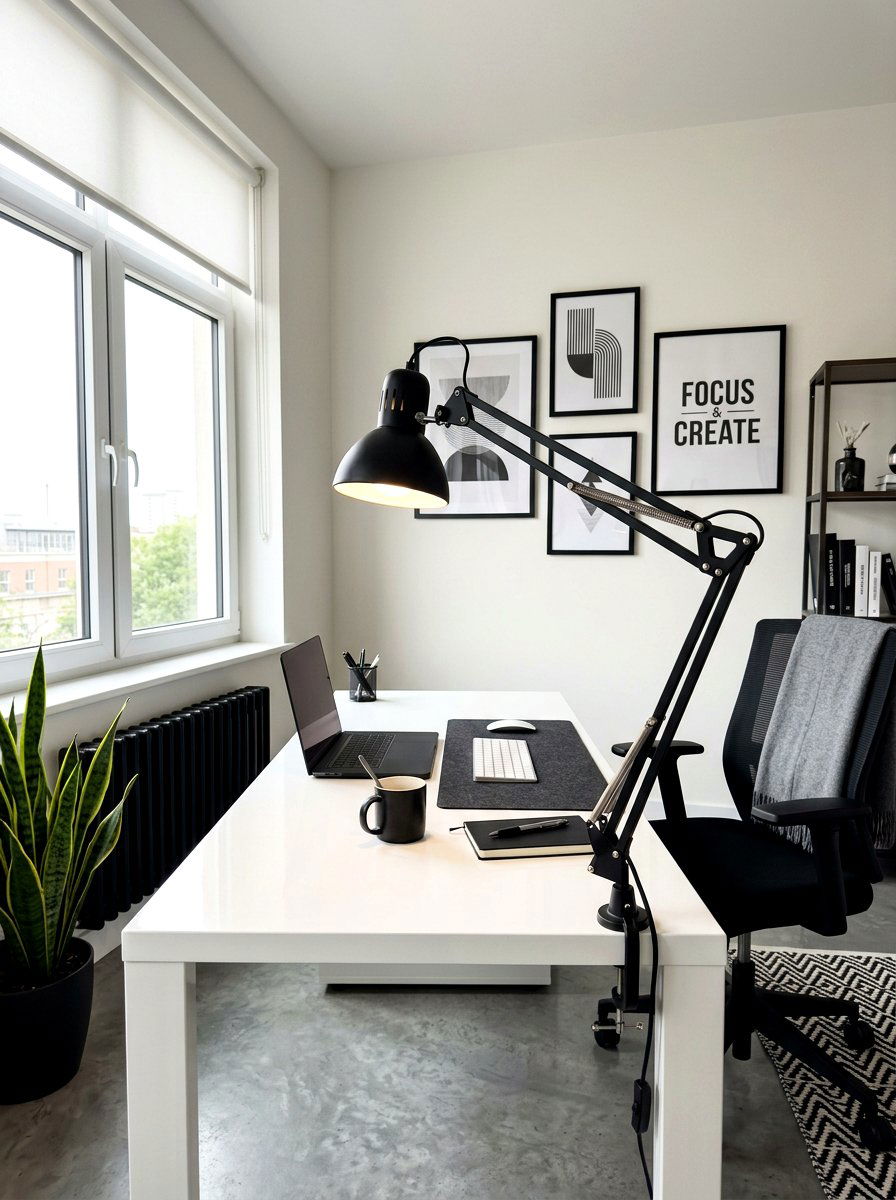 Matte Black Swing Arm Lamp - 30 lamp lit office ideas