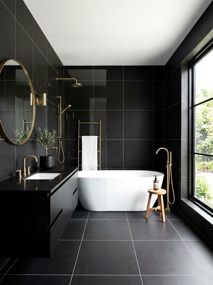 Matte Black Tile Bathroom - 30 floor to ceiling tile bathroom ideas
