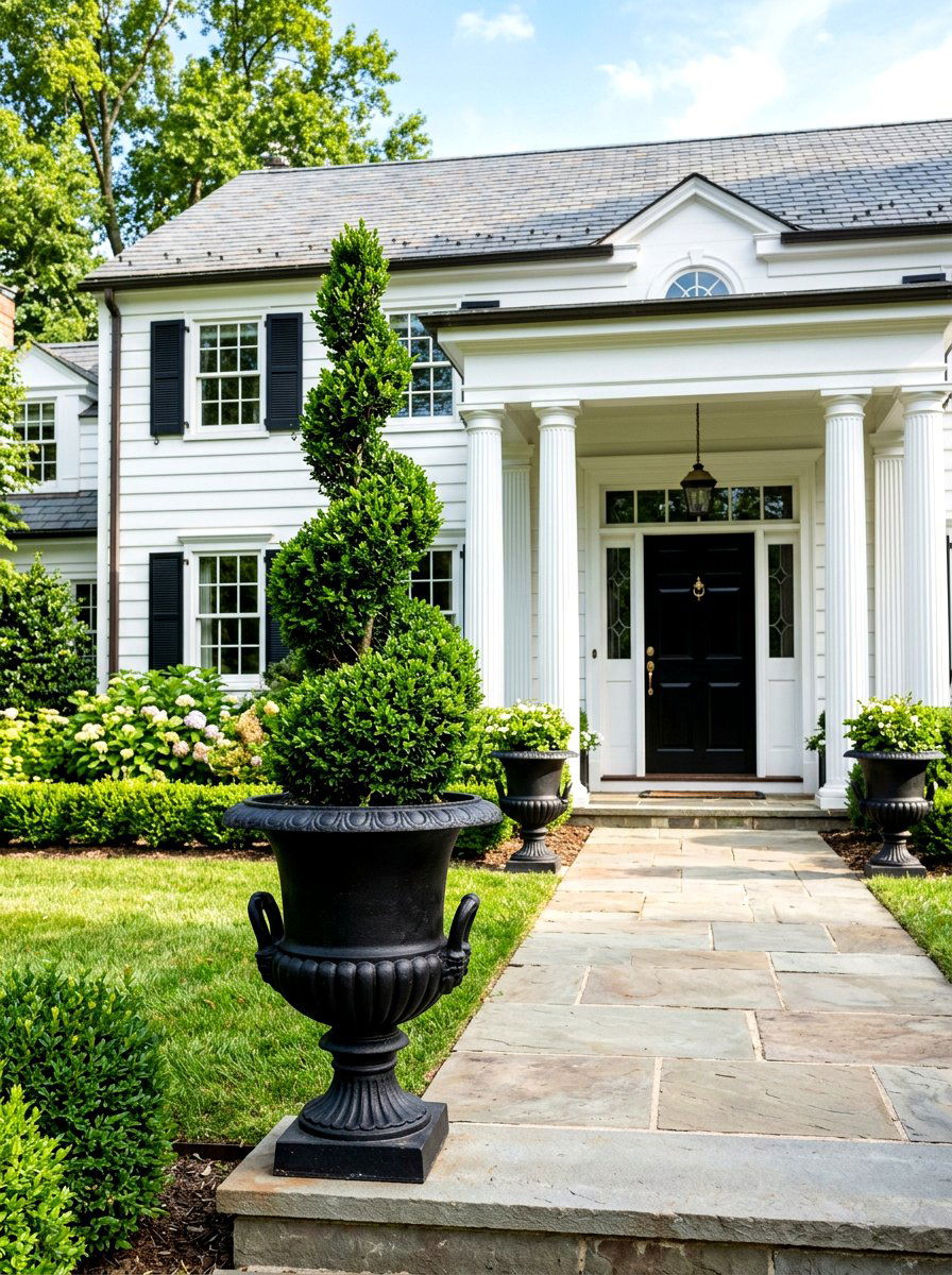 Matte Black Urn Planter - 30 tall front door planter ideas