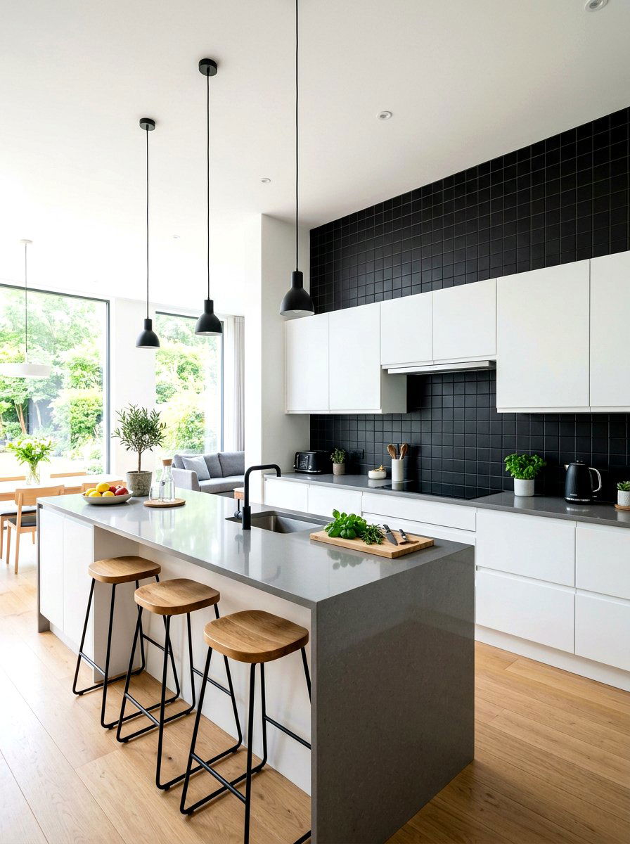 Matte Black Vinyl Tiles - 30 temporary backsplash ideas