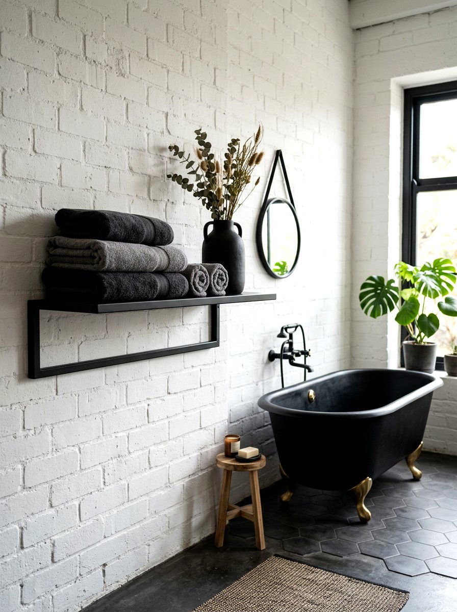 Matte Black Wall Shelf - 30 spa shelf bathroom ideas