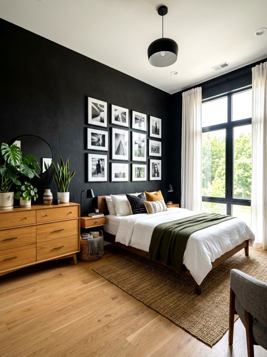 Matte Black Walls - 30 moody bedroom ideas