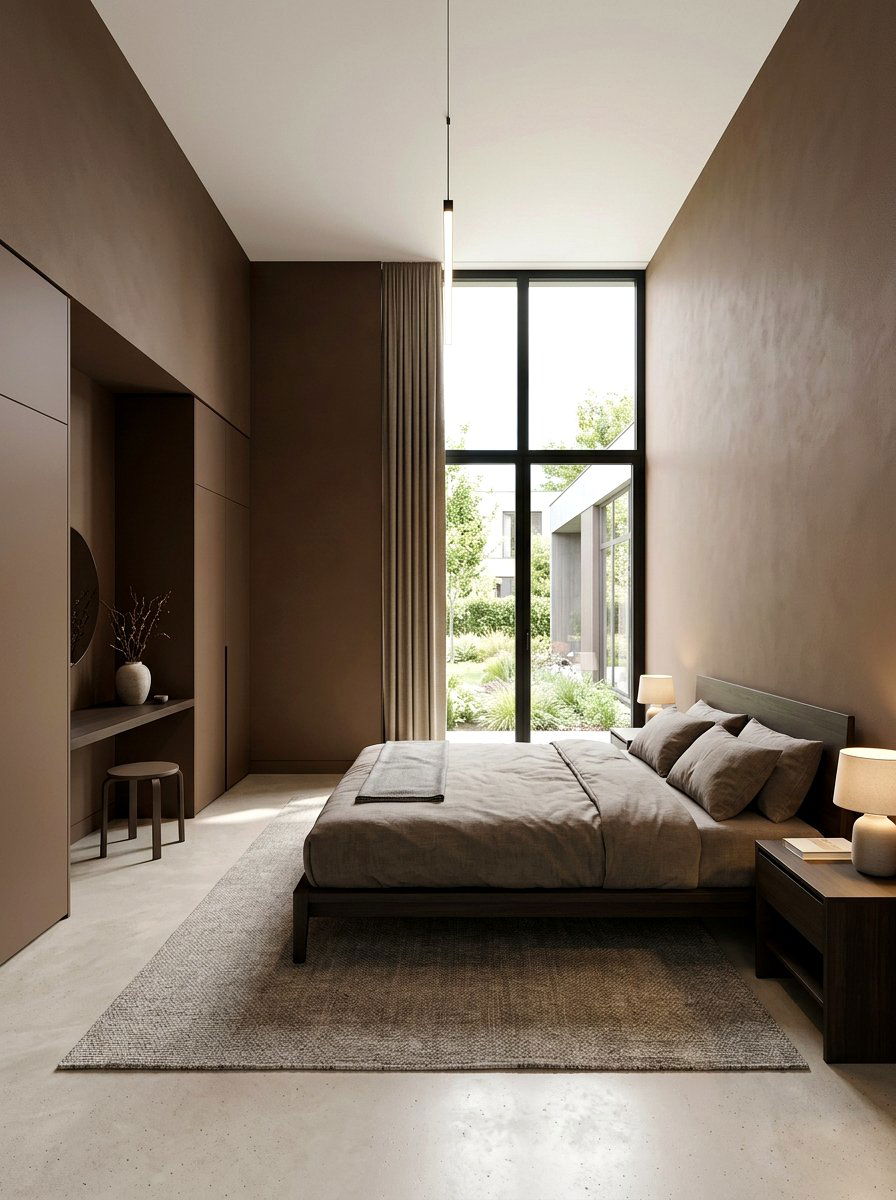 Matte Brown Minimalist Bedroom - 30 all brown bedroom ideas