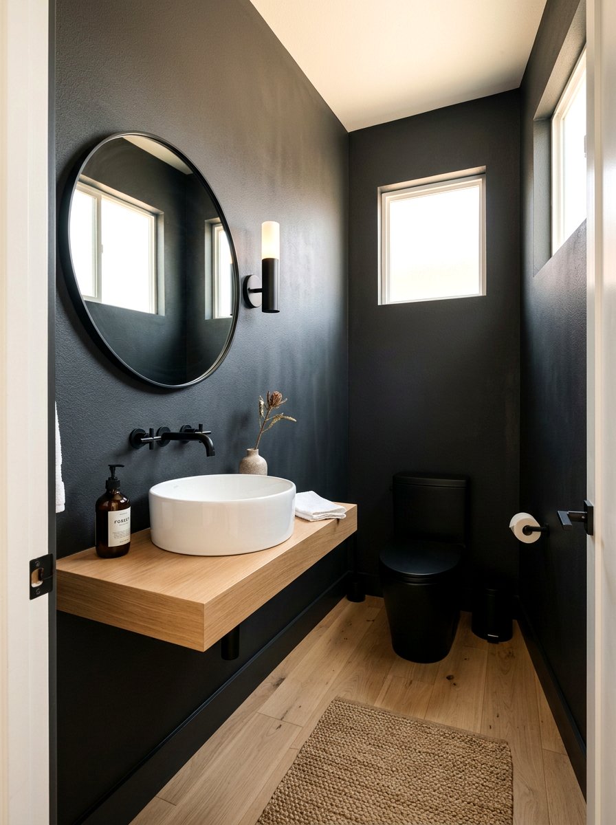 Matte Charcoal Paint - 30 dark powder room ideas