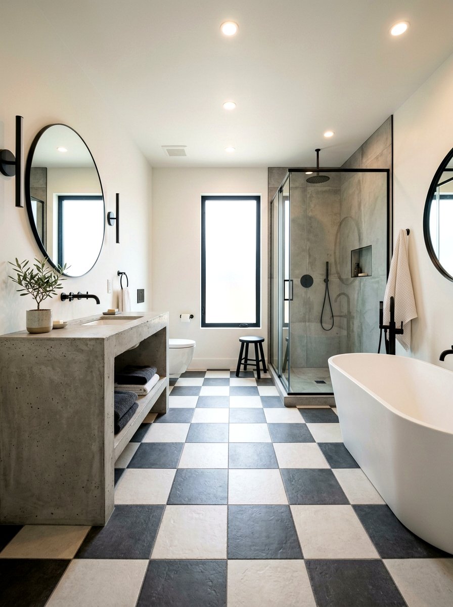 Matte Finish Checkerboard Floor - 30 checkerboard bathroom floor ideas