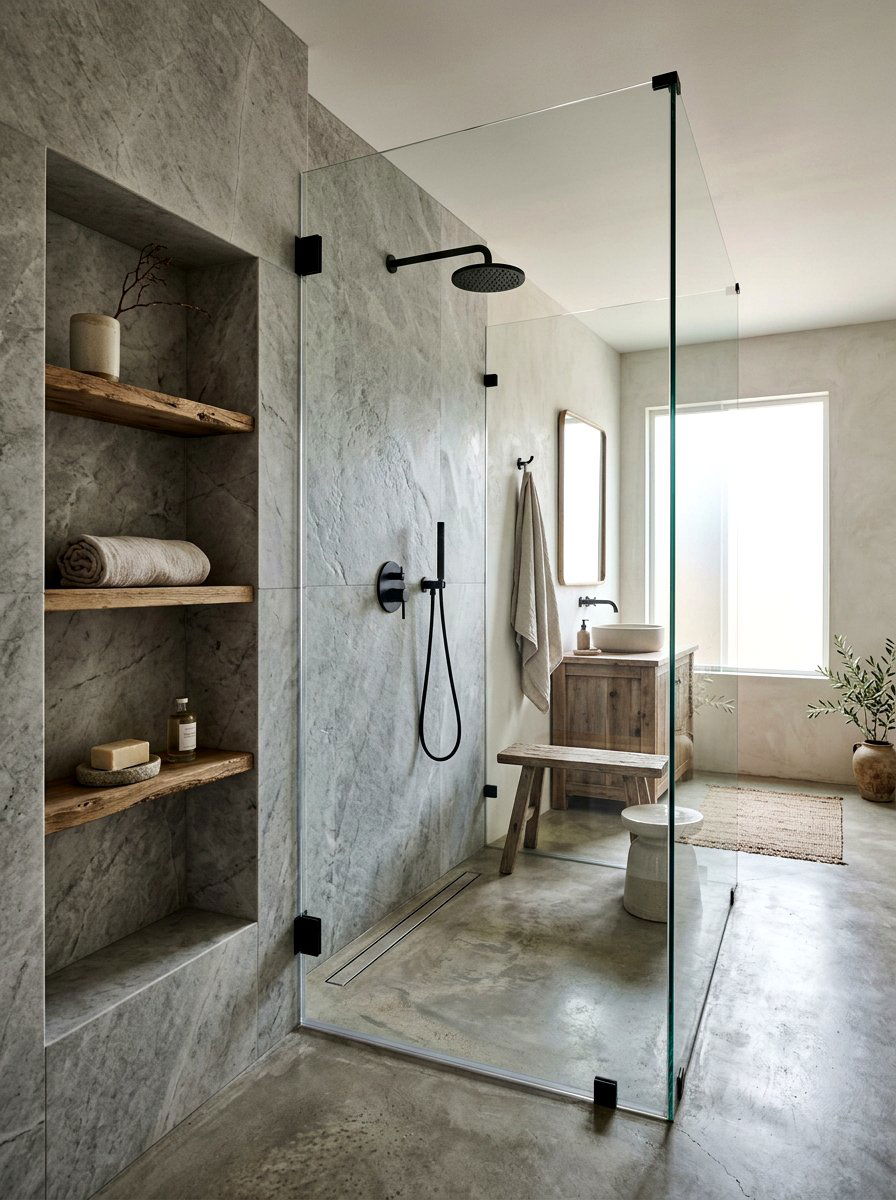 Matte Stone Shower - 30 stone slab shower ideas