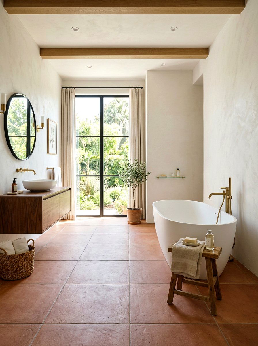 Matte Terracotta Floor - 30 terracotta bathroom ideas