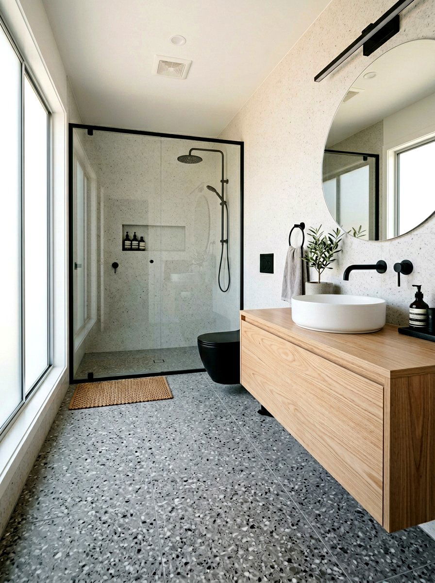 Matte Terrazzo Bathroom - 30 terrazzo floor bathroom ideas