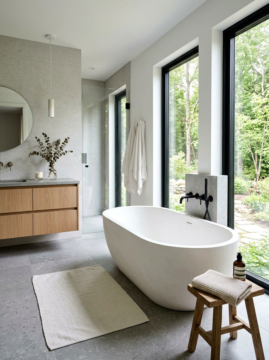 Matte White Stone Tub - 30 freestanding tub ideas