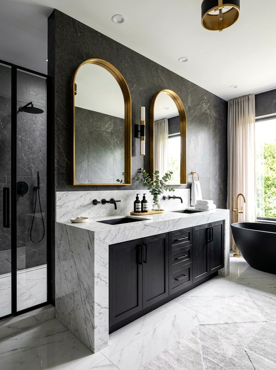 Matte black and gold bathroom - 30 mixed metal bathroom decor ideas