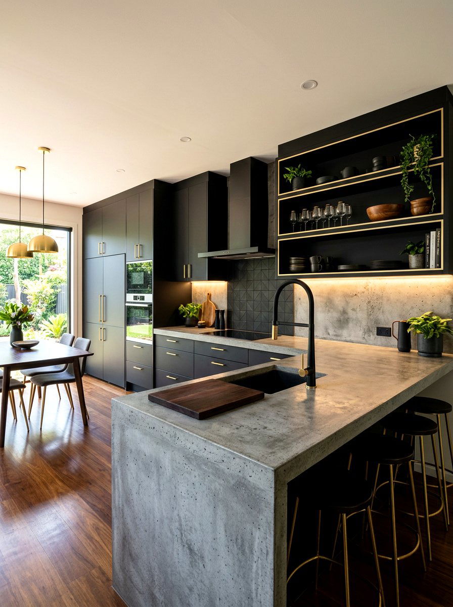 Matte black and gold kitchen - 30 mixed metal kitchen ideas