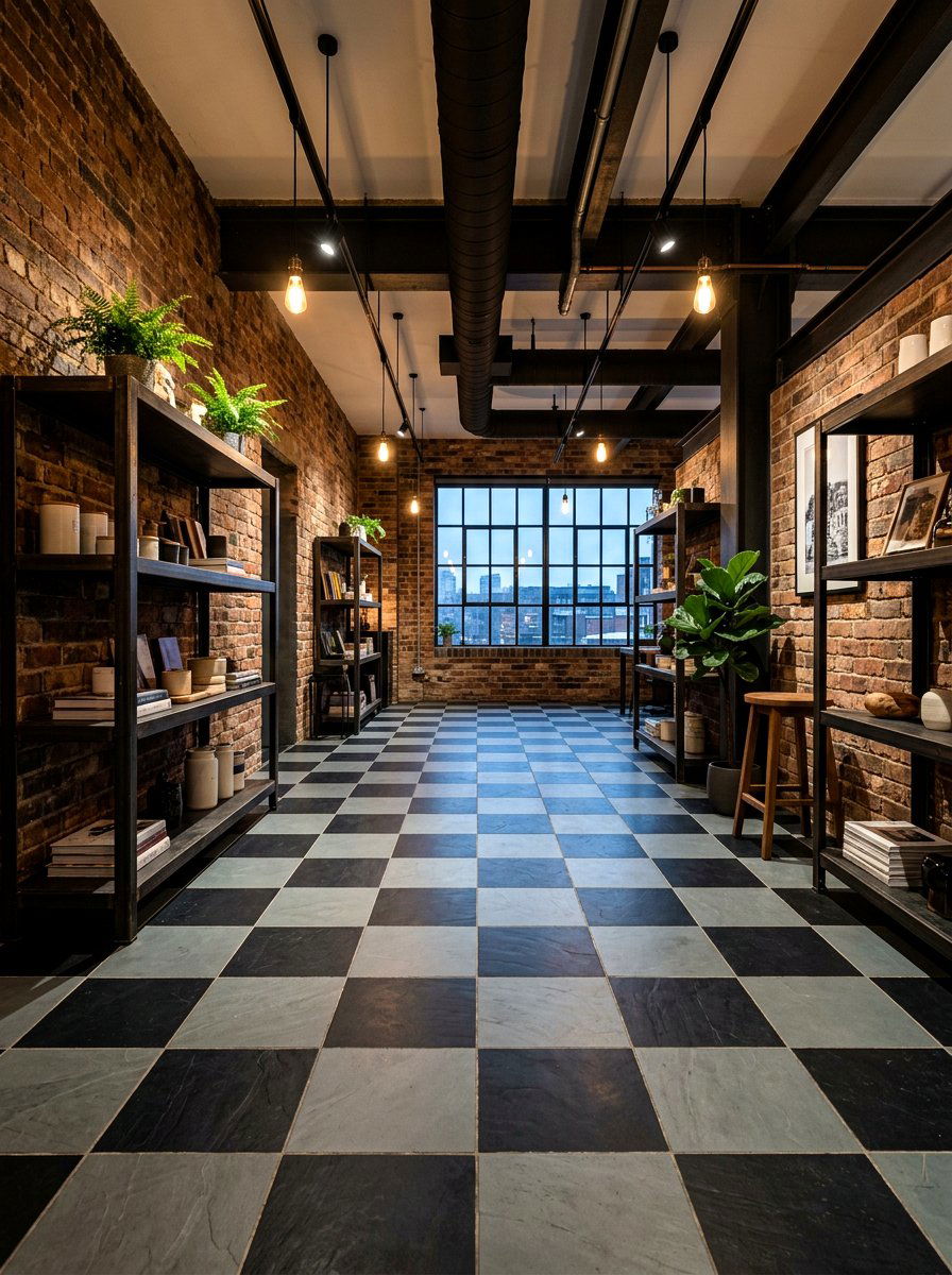 Matte black and slate grey checkerboard - 30 checkerboard kitchen tile ideas