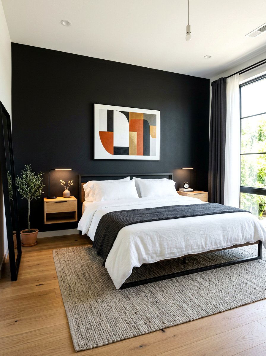 Matte black bedroom wall - 30 black bedroom ideas