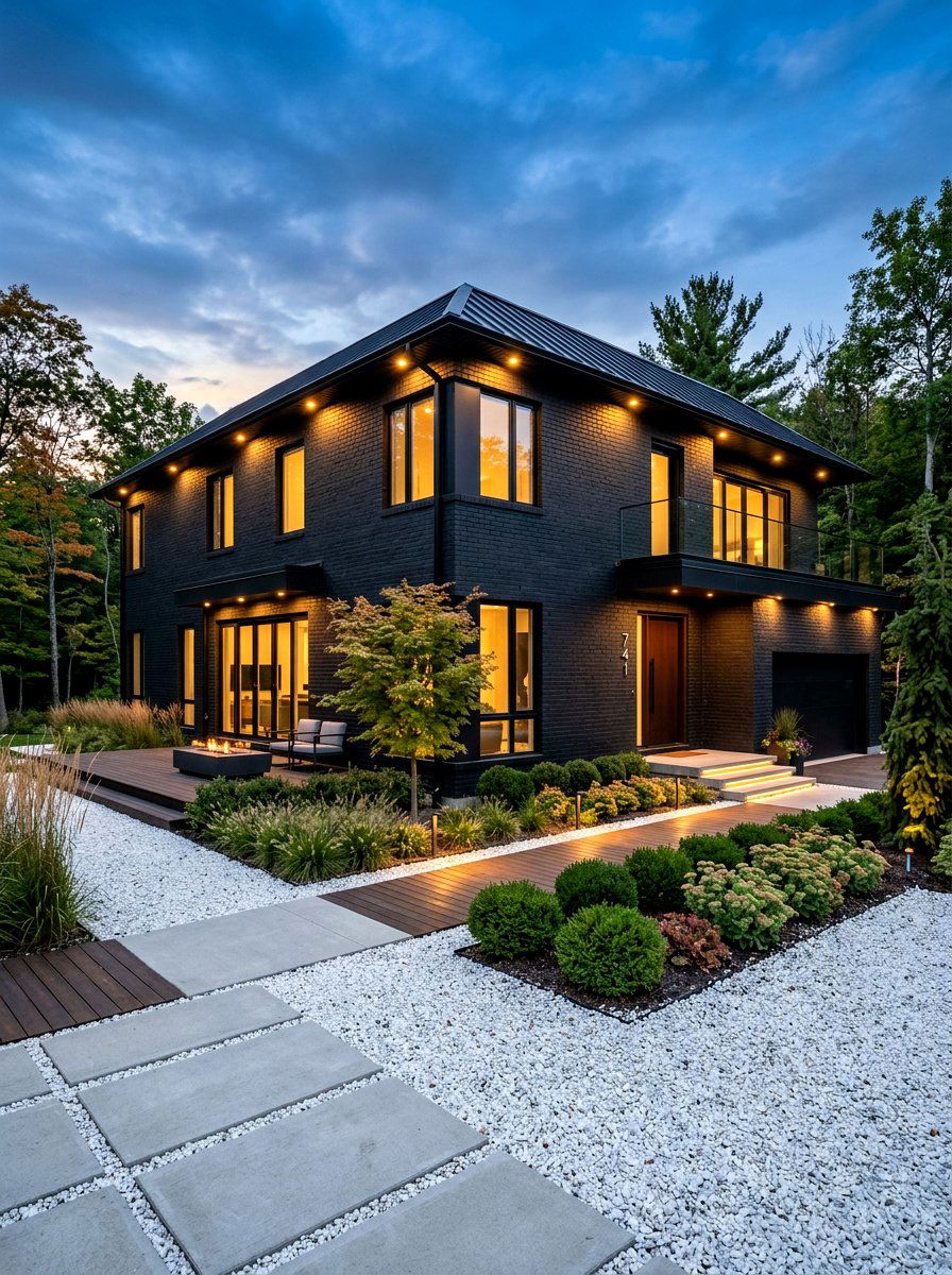 Matte black brick exterior - 30 painted brick house ideas