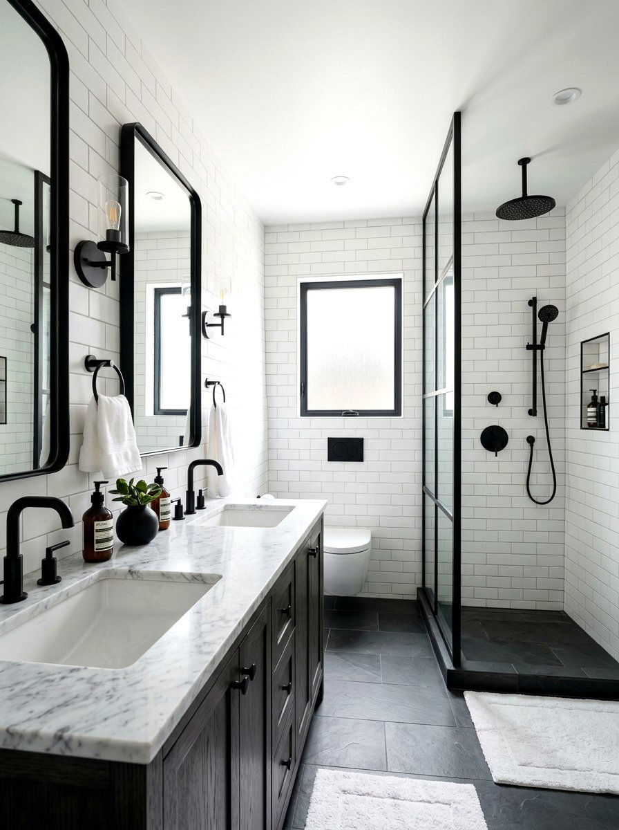 Matte black fixture bathroom - 30 black and white bathroom ideas