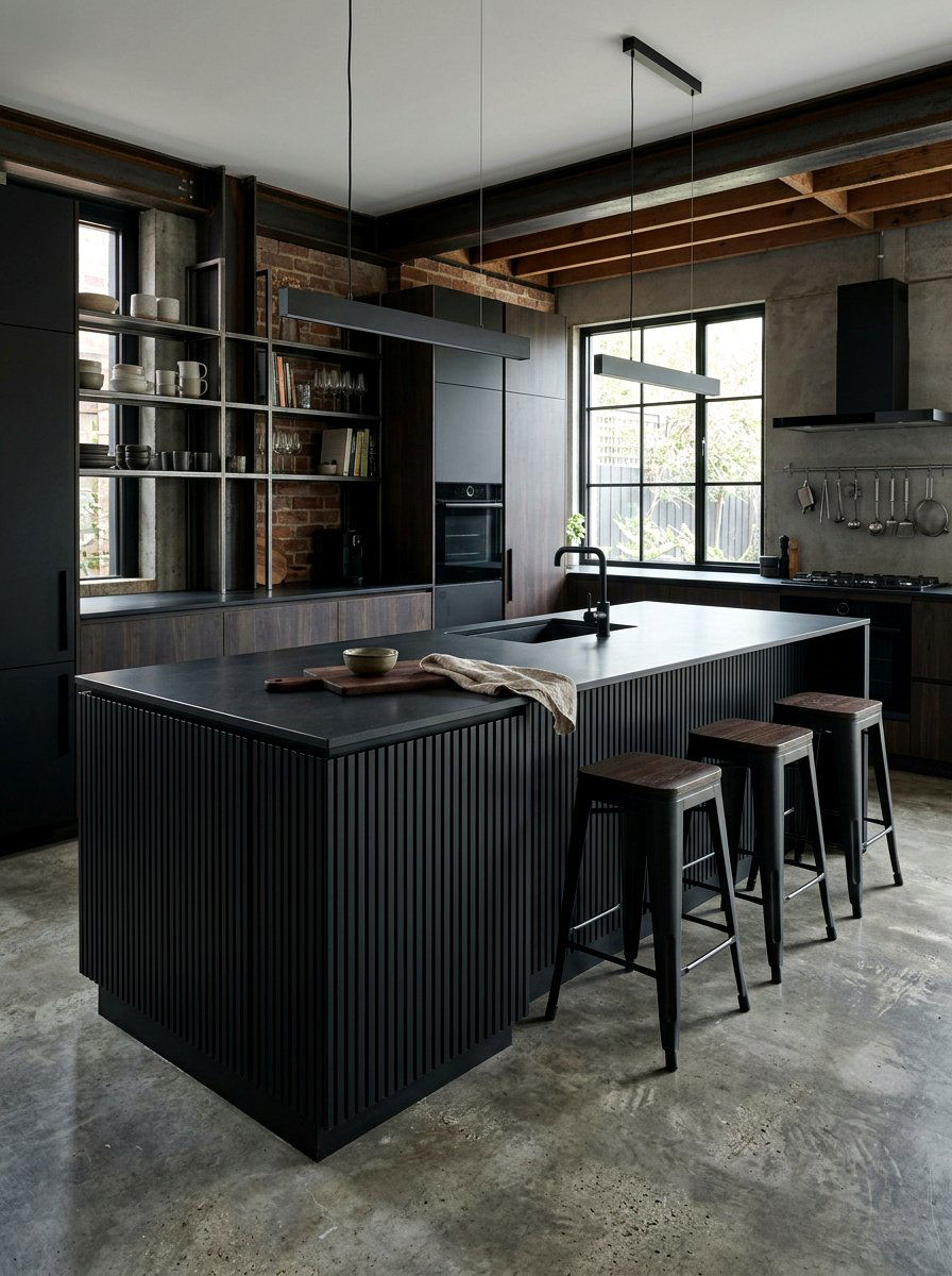 Matte black fluted kitchen island - 30 fluted kitchen island ideas