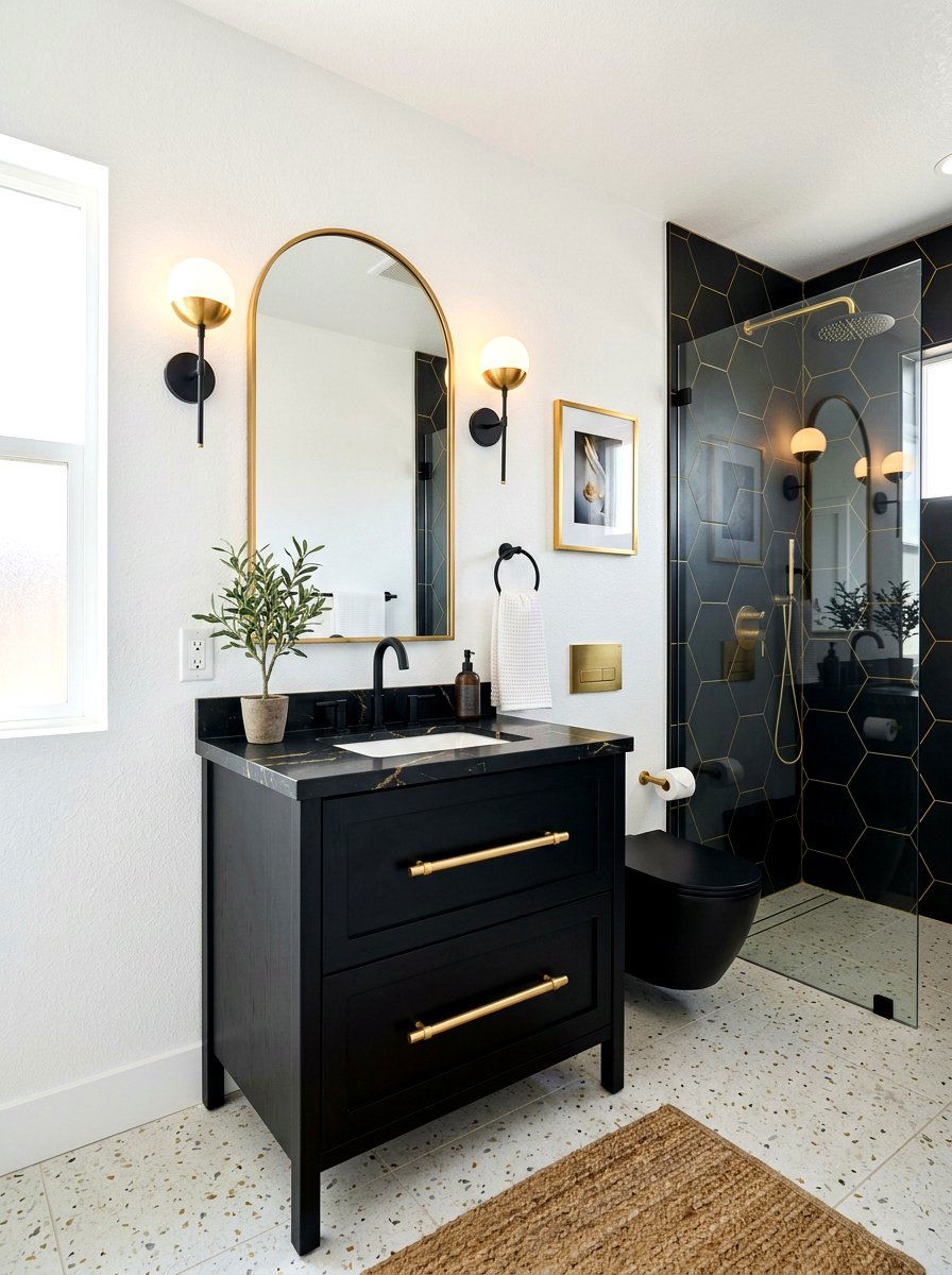 Matte black gold bathroom - 30 neo deco bathroom ideas