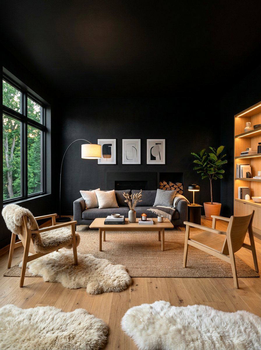 Matte black living room - 30 moody fall living room ideas