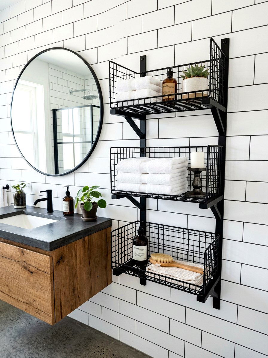 Matte black metal accents - 30 spa shelf styling bathroom ideas