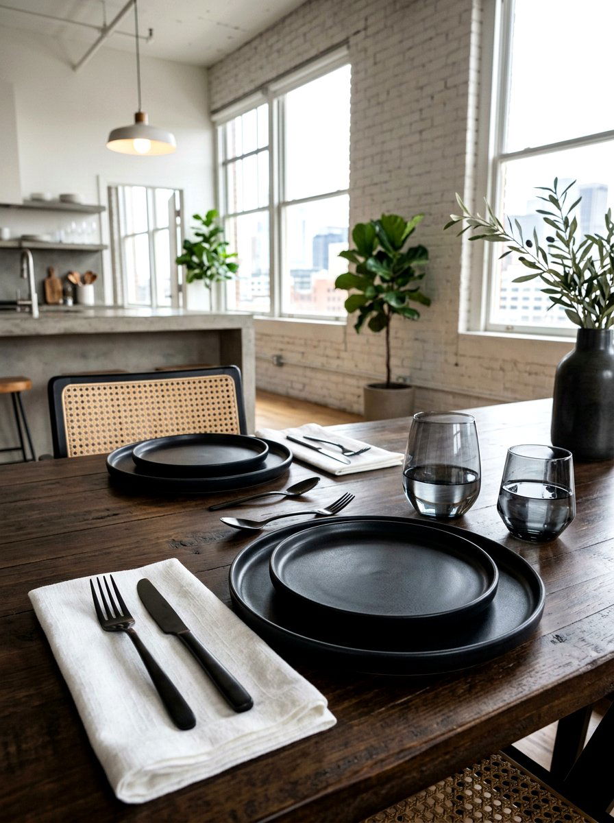 Matte black place setting - 30 place setting ideas