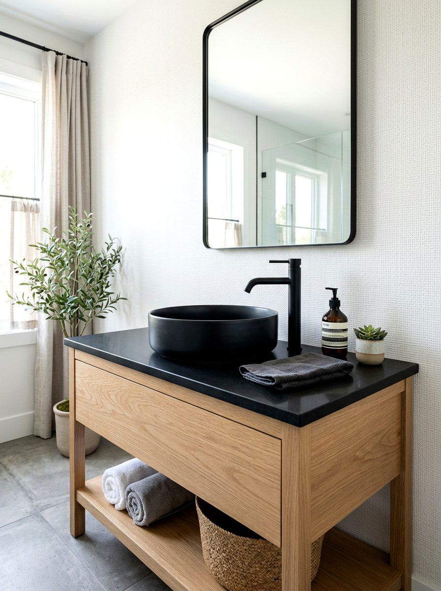 Matte black vessel sink - 30 vessel sink powder room ideas