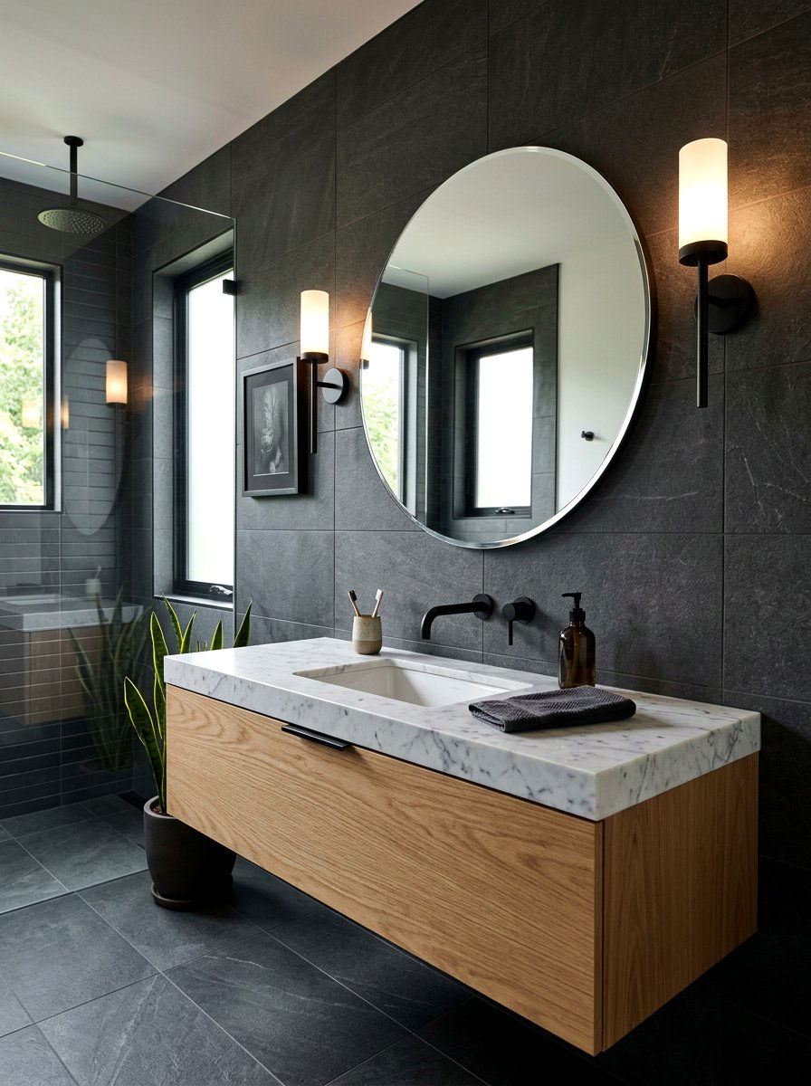Matte black wall sconce - 30 moody bathroom lamp ideas